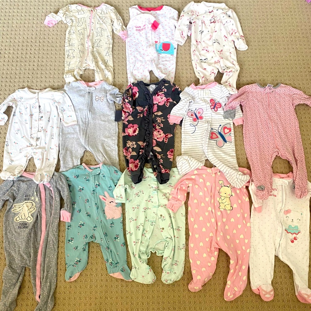 Bundle of BABY GIRL onesies- size 3-6 MO (13 items)